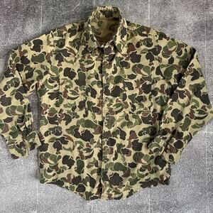 Men's Vintage 90's Brown Camouflage Camo Duck Hunting Cotton Flannel Shirt Sz M